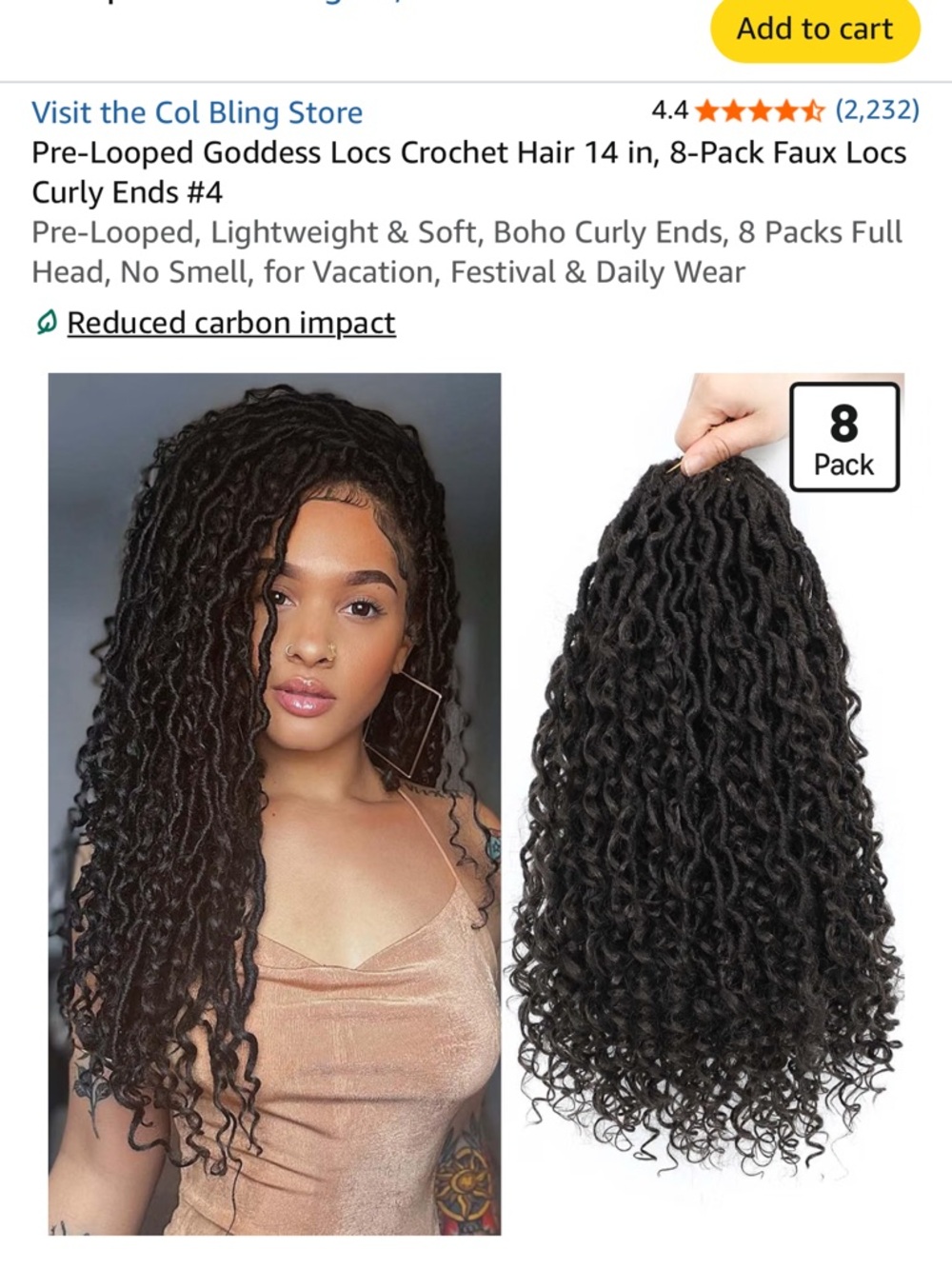 Pre-Looped Goddess Faux Locs Crochet Hair - Black, 8-Pack